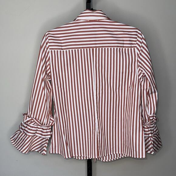 NWT HARSHMAN Women’s Brown Striped Ruffle Sleeve Button Front Selina Shirt - Picture 7 of 8